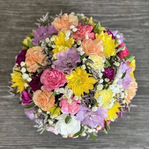 Composition florale colorée Symphonie de Couleurs avec fleurs fraîches de saison